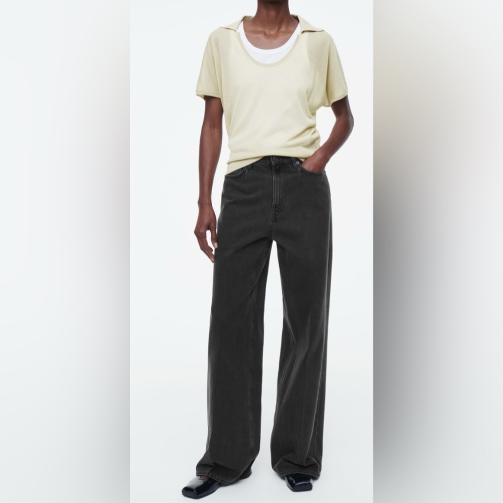 COS Mid Rise Wide Leg Black Minimalist  Trendy Jeans 27